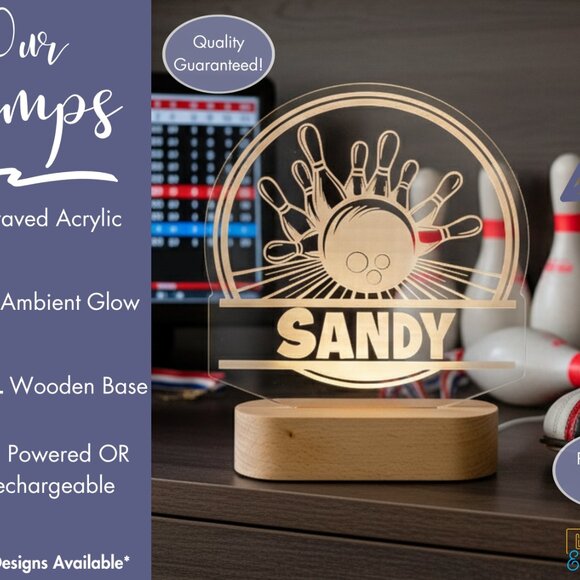 Bowling Night Light – Personalized LED Lamp for Players & Fans - Picture 3 of 8